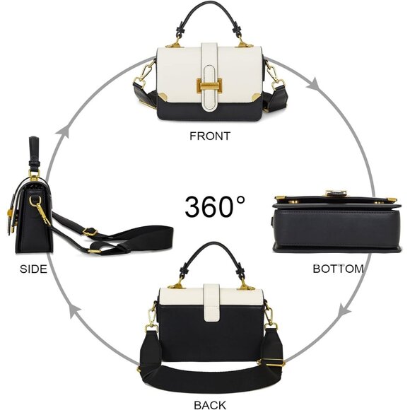 Women's Black Leather Satchel Small Classy Crossbody Bag Purse Fashion Handbag - Picture 6 of 7